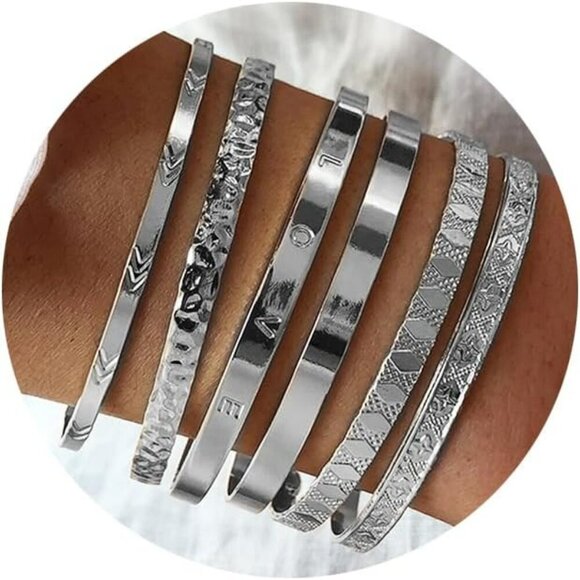 Gold Bangle Bracelets For Women, 14k Gold Plated Multi Layer Stackable Cuff Brac - Picture 1 of 7